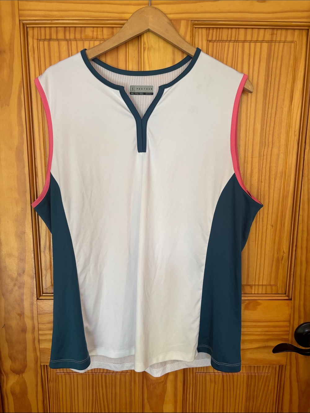 PGA Tour White Tank with Teal Panels & Pink Trim
